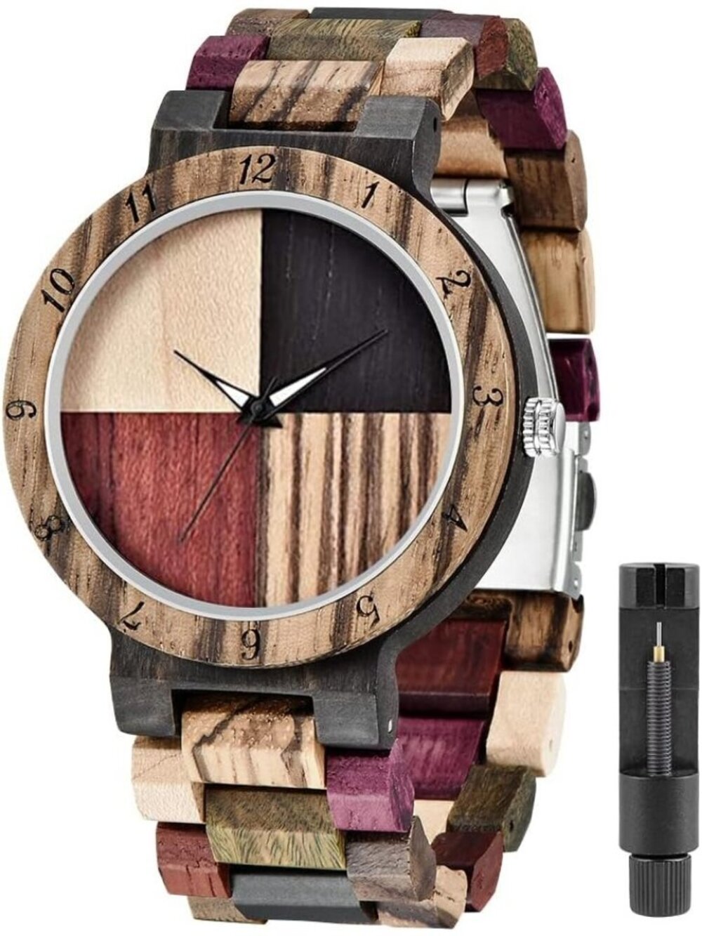 Men's Multi Color Classic Handmade Rustic Bamboo Analog Date Quartz Wooden Watch